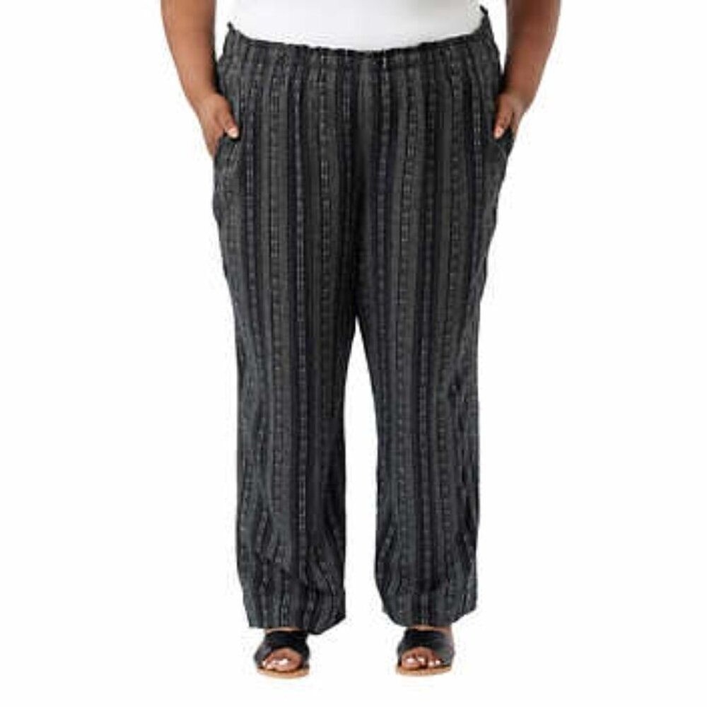 Briggs Womens Black White Striped Linen Blend Adjustable Elastic Waist Pants XXL - Picture 4 of 6